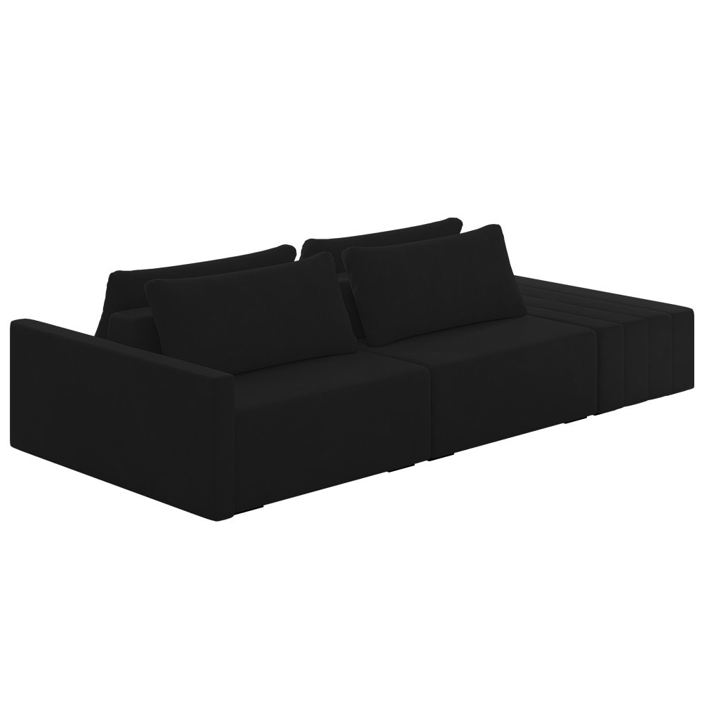 Sofá Ilha Modular Com Puff Para Sala Living 232cm Georgia K04 Veludo Preto Mpozenato 0468