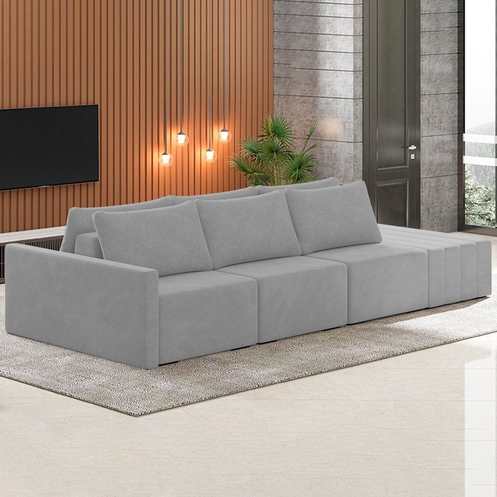 Sofá Ilha Modular com Puff para Sala Living 312cm Georgia Z08